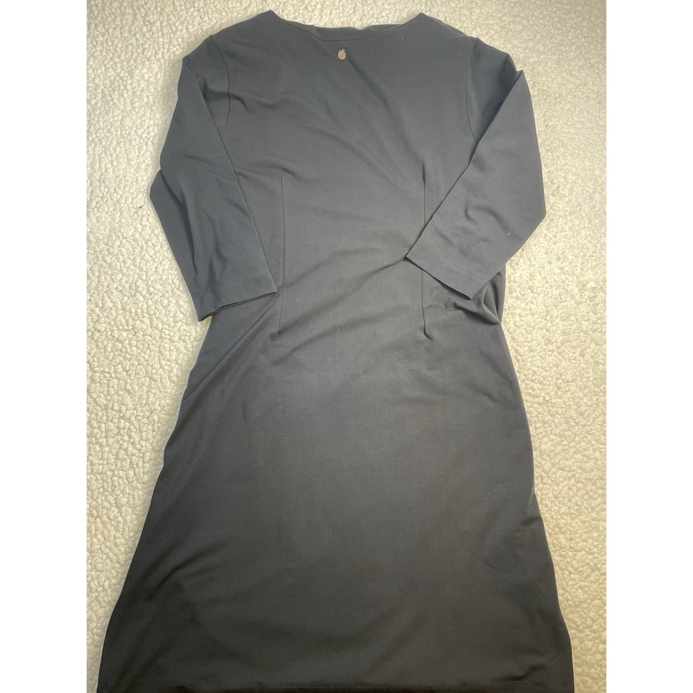 Soft Surroundings L Dress Black Midi Faux Wrap Long Sleeves Stretch Classic - Picture 7 of 7